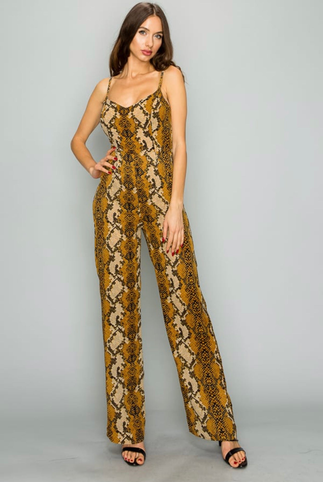 SHORT SLEEVE SNAKE PRINT JUMPSUIT - BEYOU Apparel and Accessories, LLC