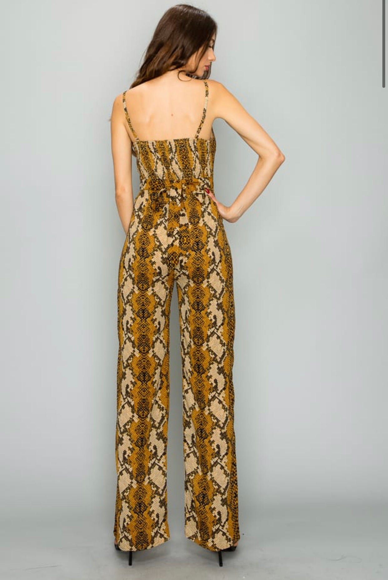 SHORT SLEEVE SNAKE PRINT JUMPSUIT - BEYOU Apparel and Accessories, LLC