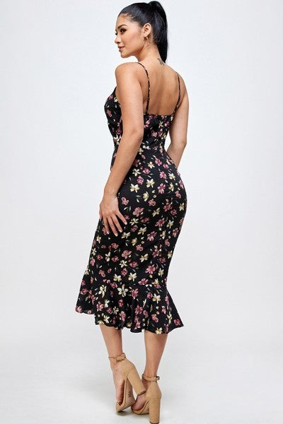 MERMAID FLORAL PRINT MIDI DRESS - BEYOU Apparel and Accessories