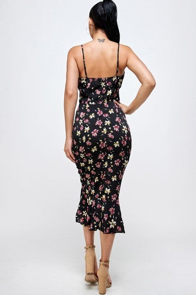 MERMAID FLORAL PRINT MIDI DRESS - BEYOU Apparel and Accessories