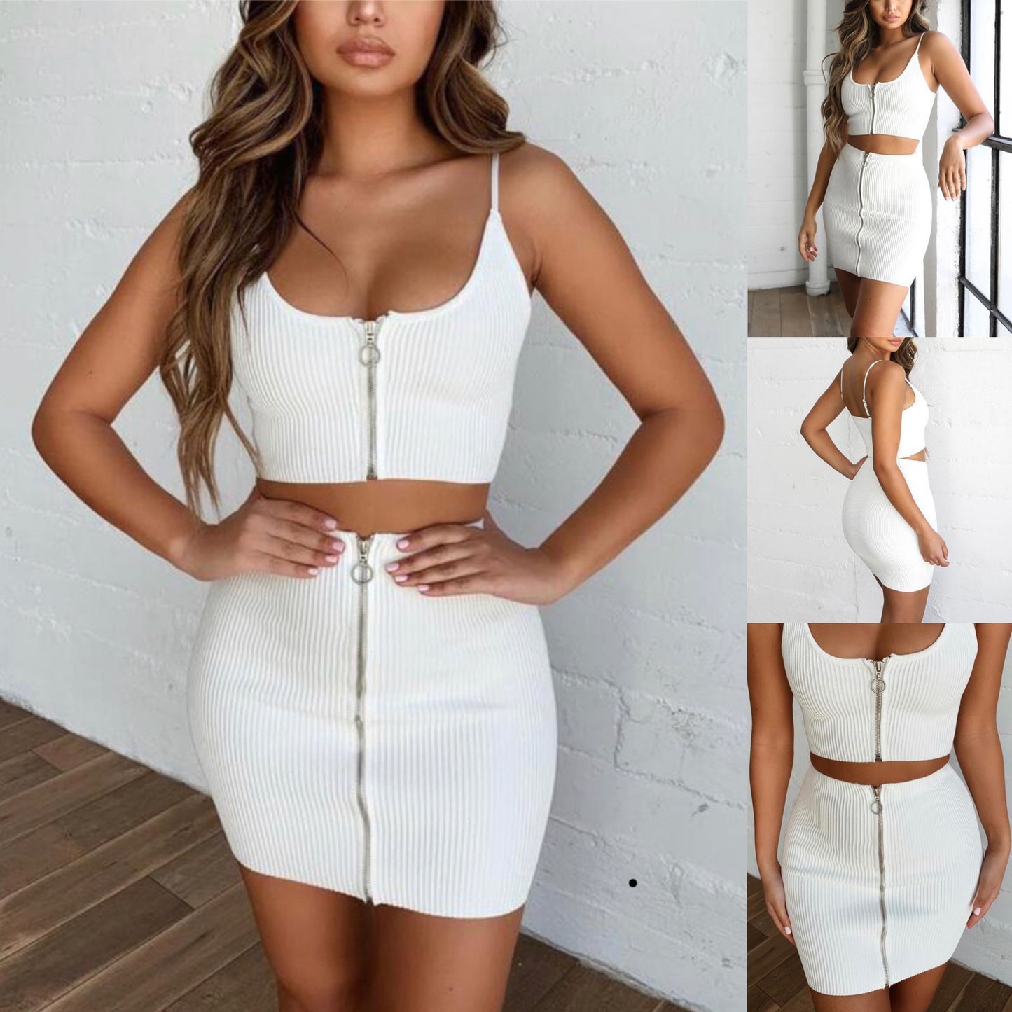EURO 2 PIECE WEAR SQUARE NECK WITH ZIPPER UP CROP TOP AND SKIRT - BEYOU Apparel and Accessories, LLC
