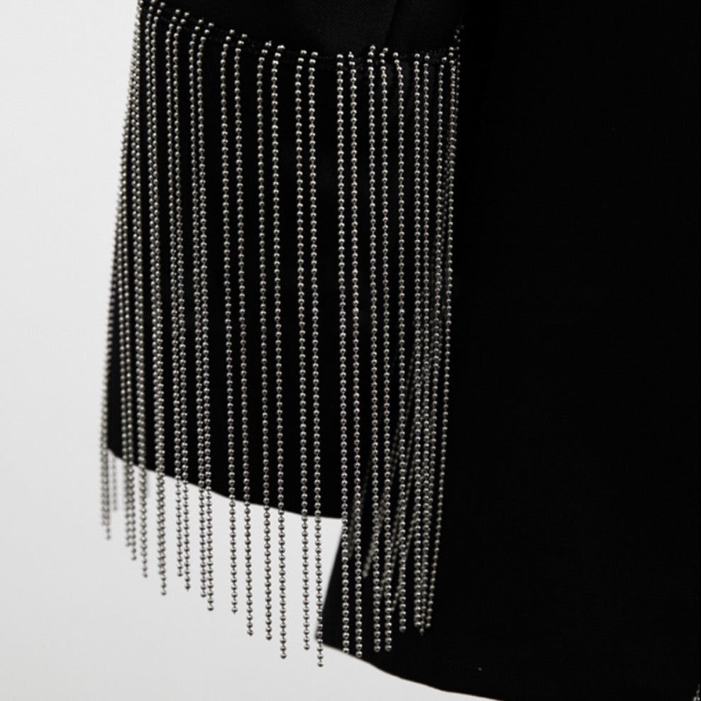 TASSEL DECOR BACKLESS WOMEN BLAZER - BEYOU Apparel and Accessories, LLC