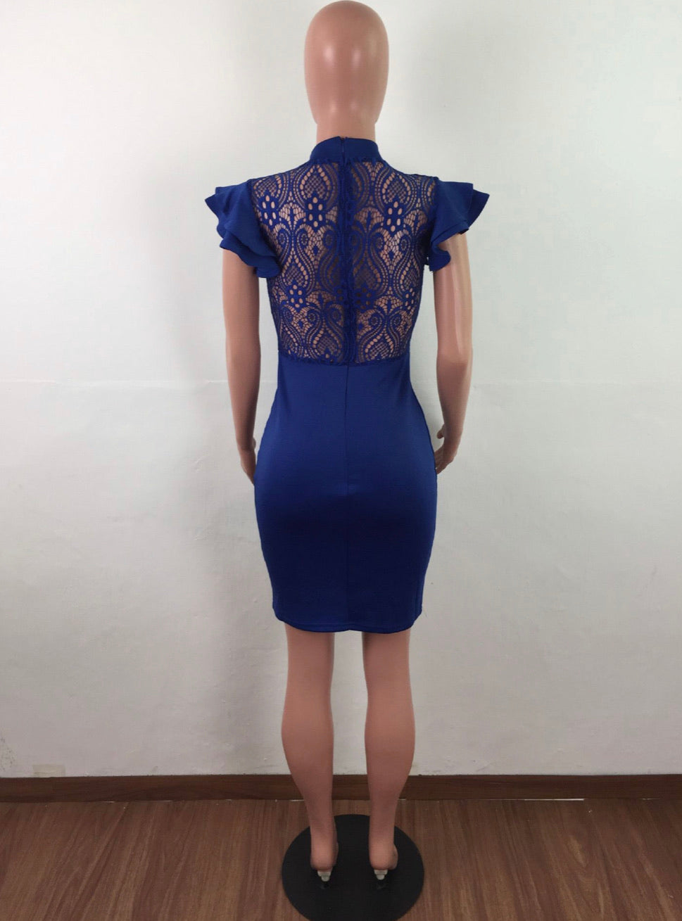 BLUE LACE UP STYLE PATCHWORK BODYCON SLIM FIT MINI DRESS - BEYOU Apparel and Accessories, LLC