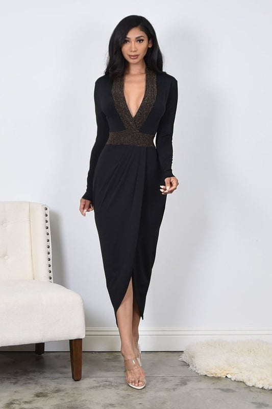 New Arrival Mary Sinobio Style Inspired Long Sleeve Midi Dress - BEYOU Apparel and Accessories