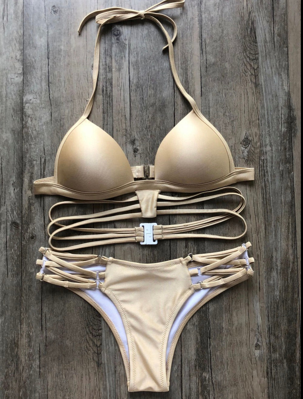 2 PIECE STRETCHABLE V NECK SOLID COLOR SWIMWEAR - BEYOU Apparel and Accessories, LLC