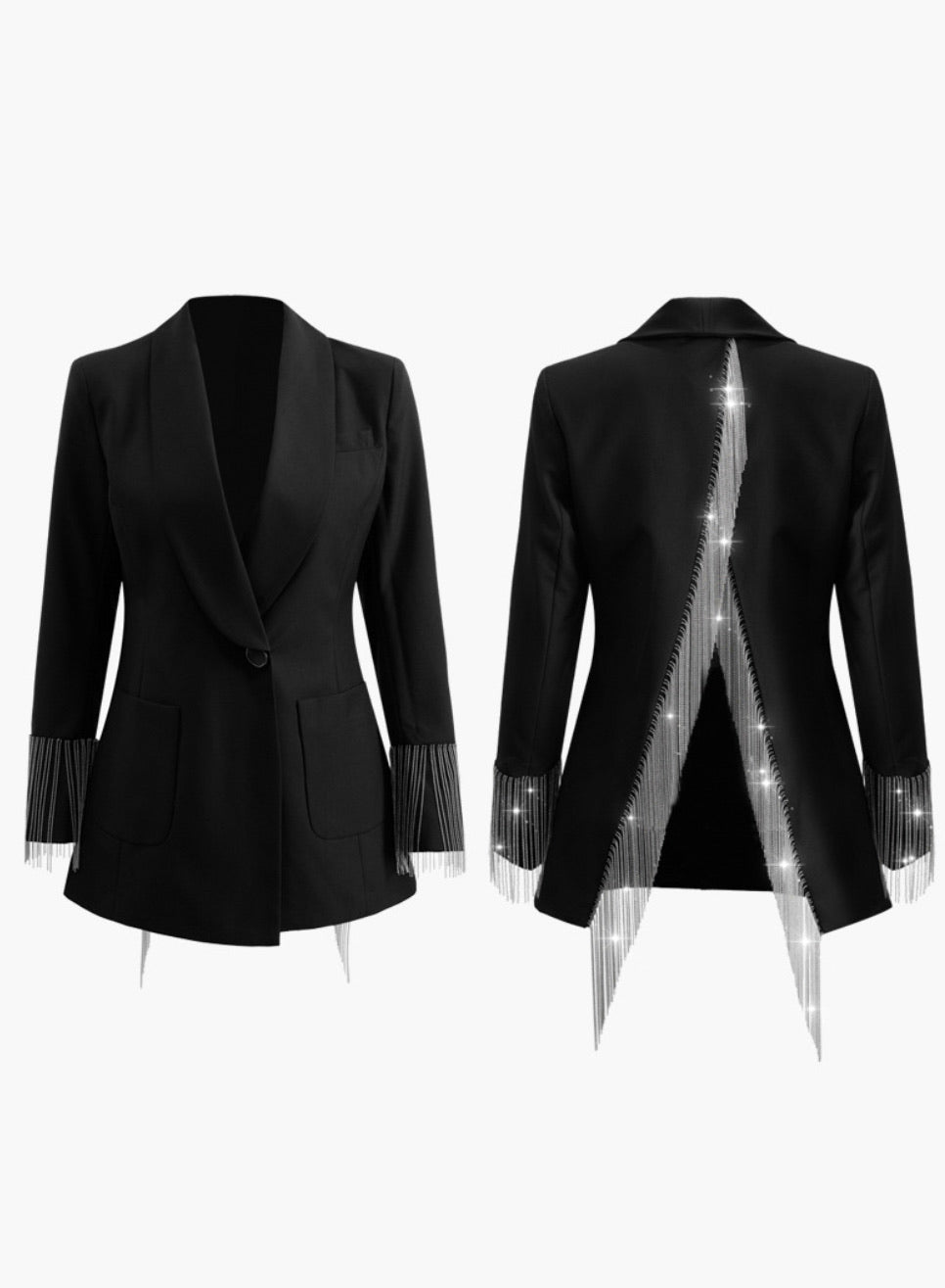 TASSEL DECOR BACKLESS WOMEN BLAZER - BEYOU Apparel and Accessories, LLC