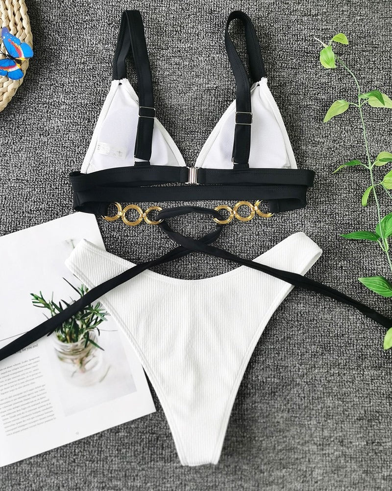O-ring Crisscross Colorblock Bikini Set - BEYOU Apparel and Accessories, LLC