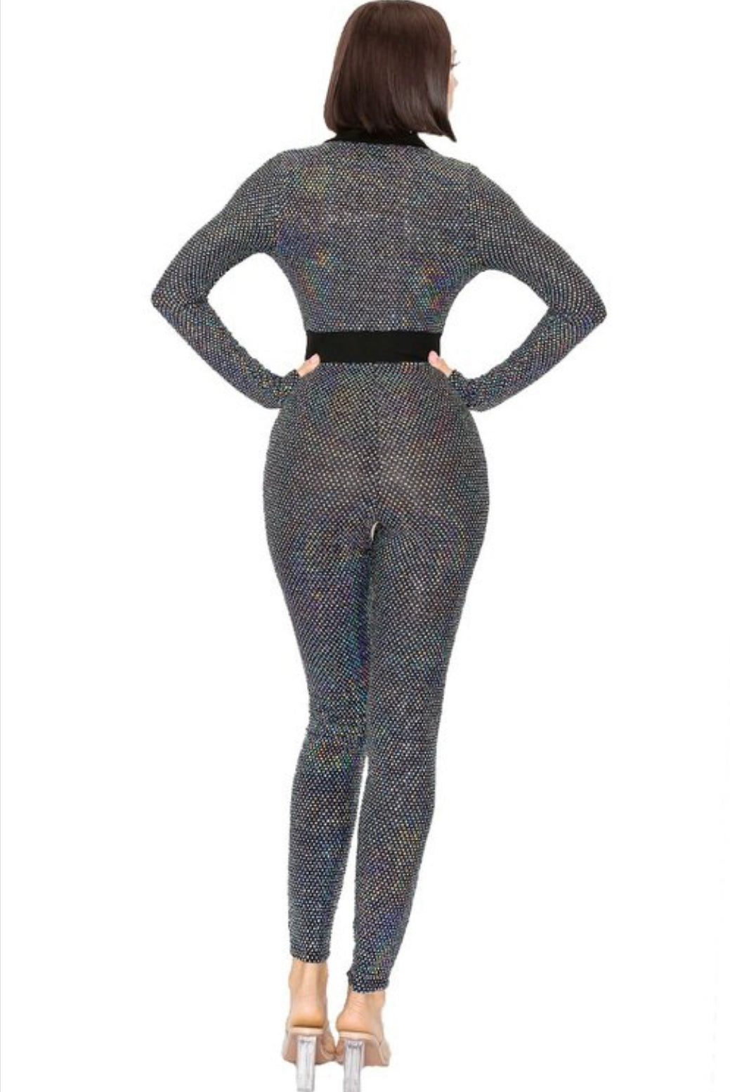 LONG SLEEVE SEQUIN DEEP V NECK JUMPSUIT New Arrival