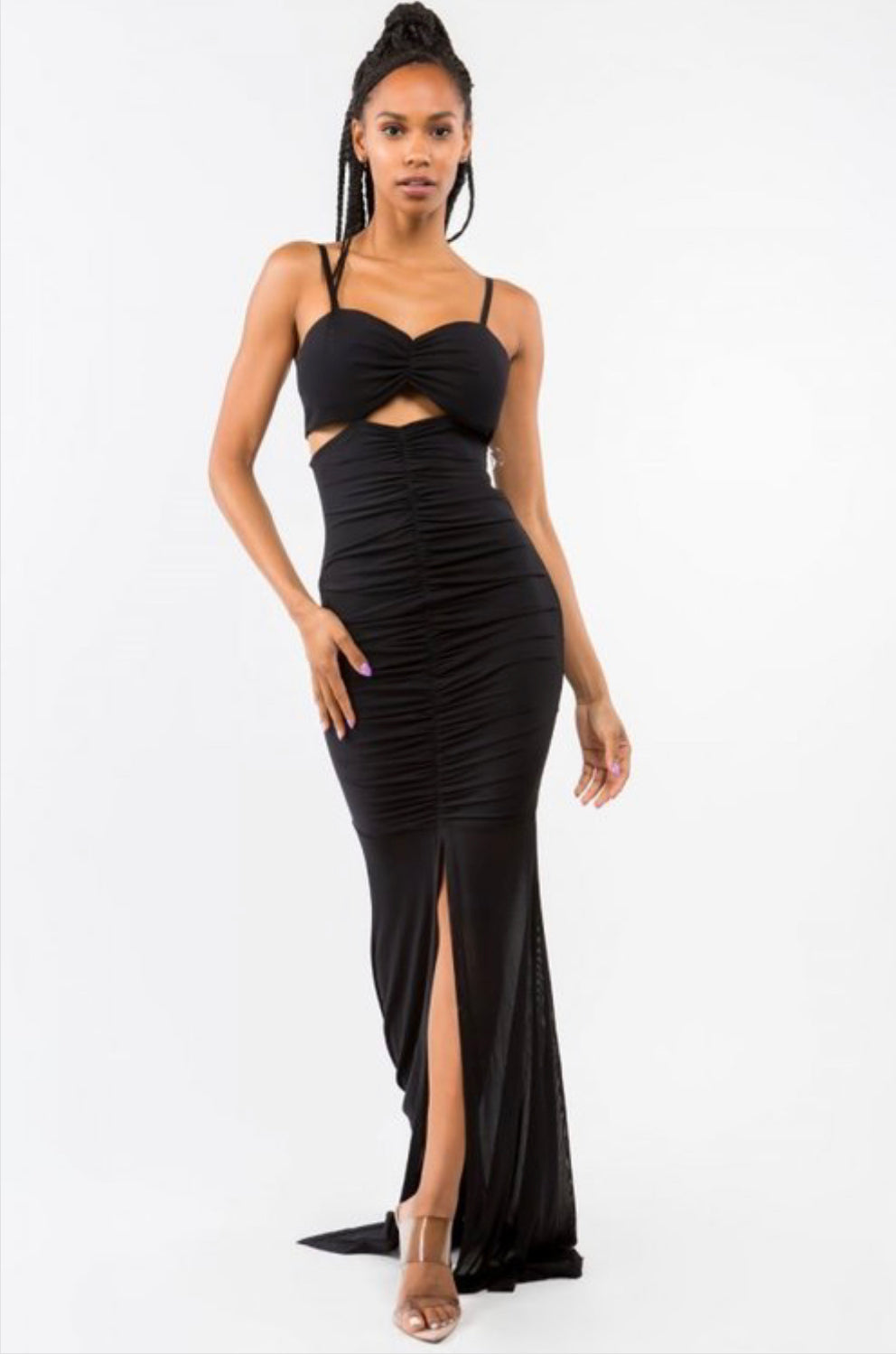 LONG you MESH DRESS WITH OPEN SLIT ON FRONT - BEYOU Apparel and Accessories