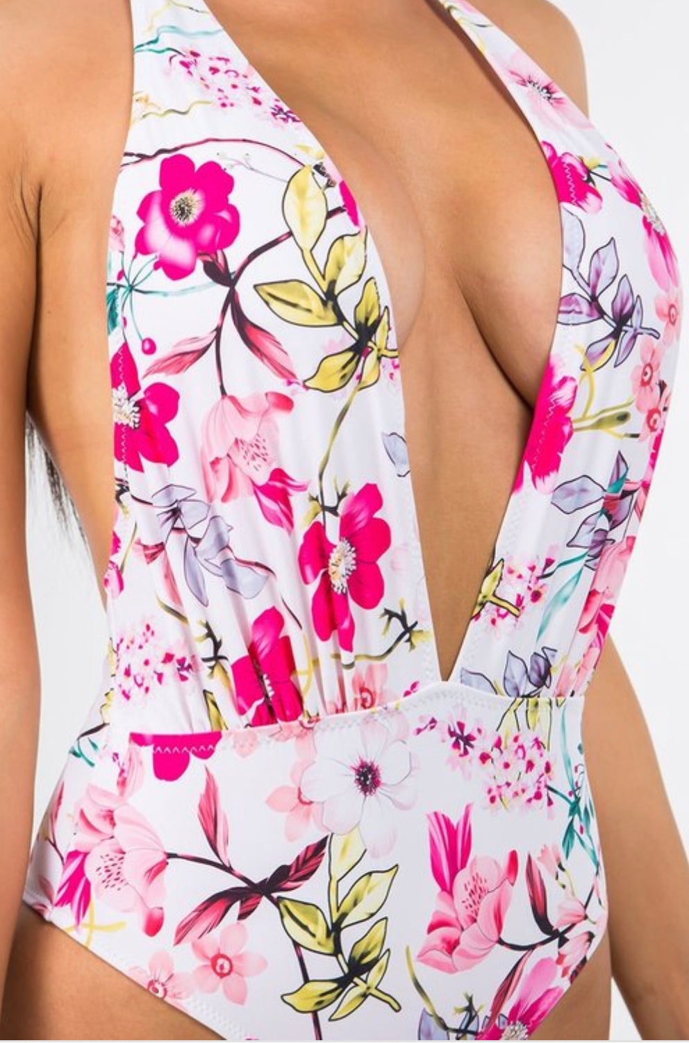 Deep V floral Print Sexy Swimwear - BEYOU Apparel and Accessories