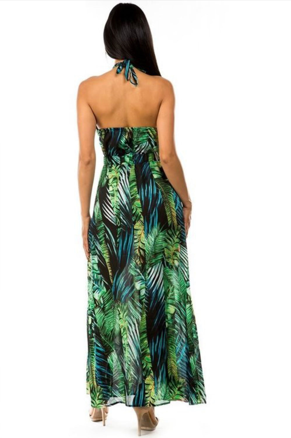 V Neckline With Strip Look Sleeveless, Cut Off Look Maxi Dress - BEYOU Apparel and Accessories
