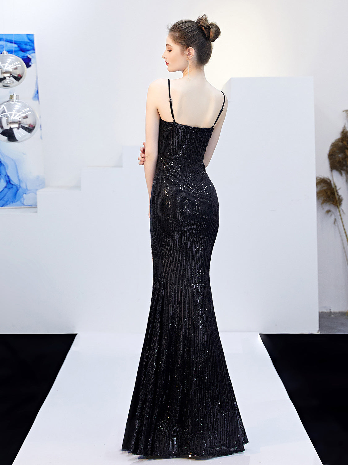Sexy Sequin High Split Evening Dress With Belt - BEYOU Apparel and Accessories