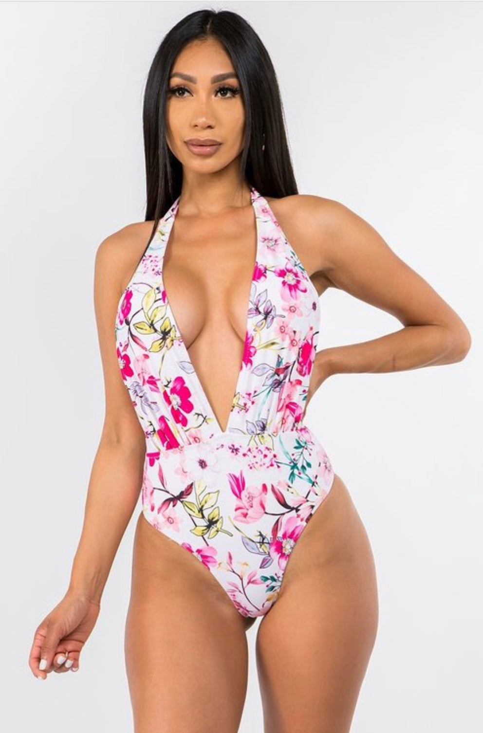 Deep V floral Print Sexy Swimwear - BEYOU Apparel and Accessories