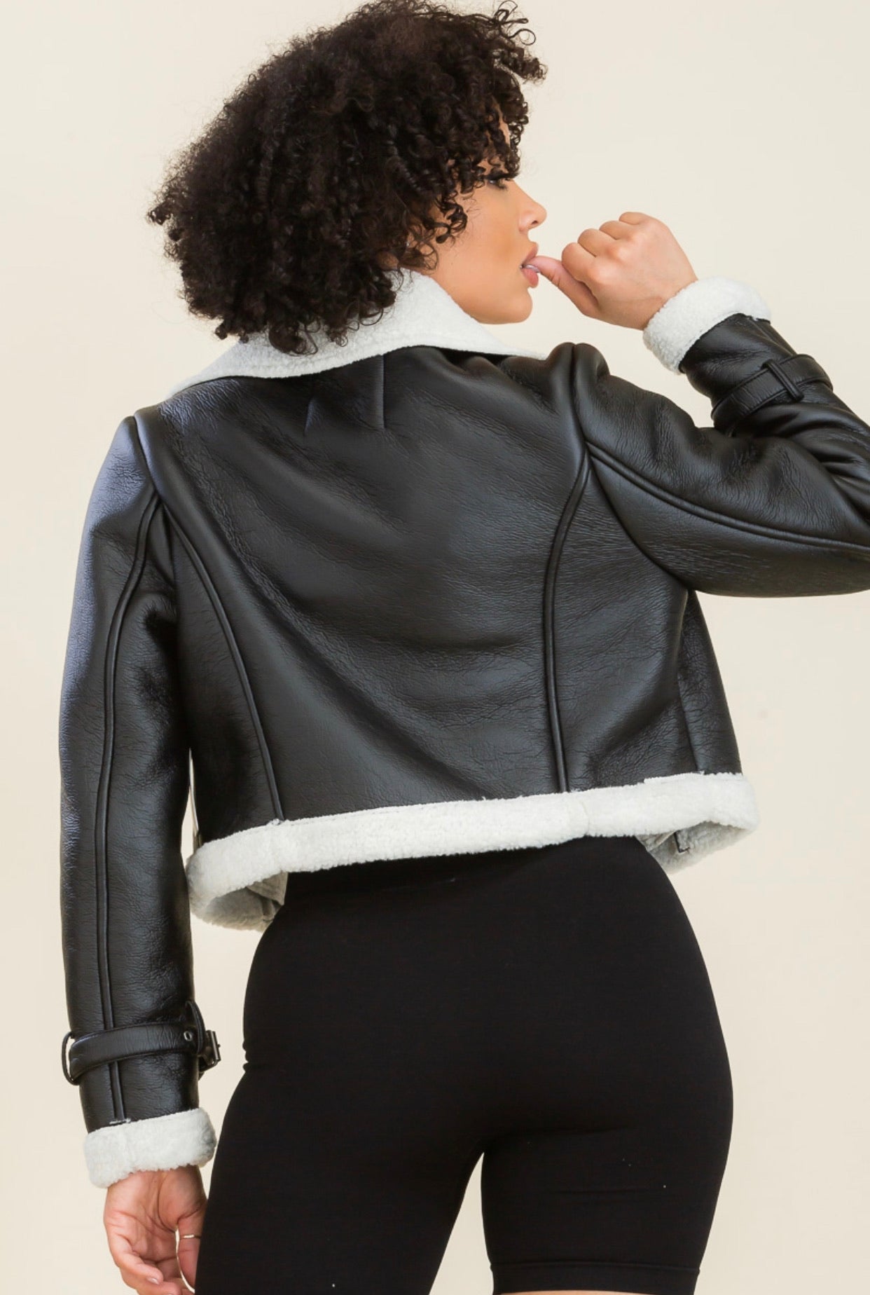 Faux Leather Cropped Shearing Jacket - BEYOU Apparel and Accessories, LLC