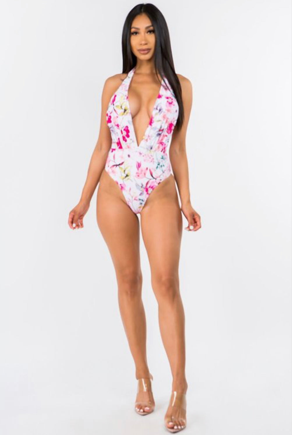 Deep V floral Print Sexy Swimwear - BEYOU Apparel and Accessories