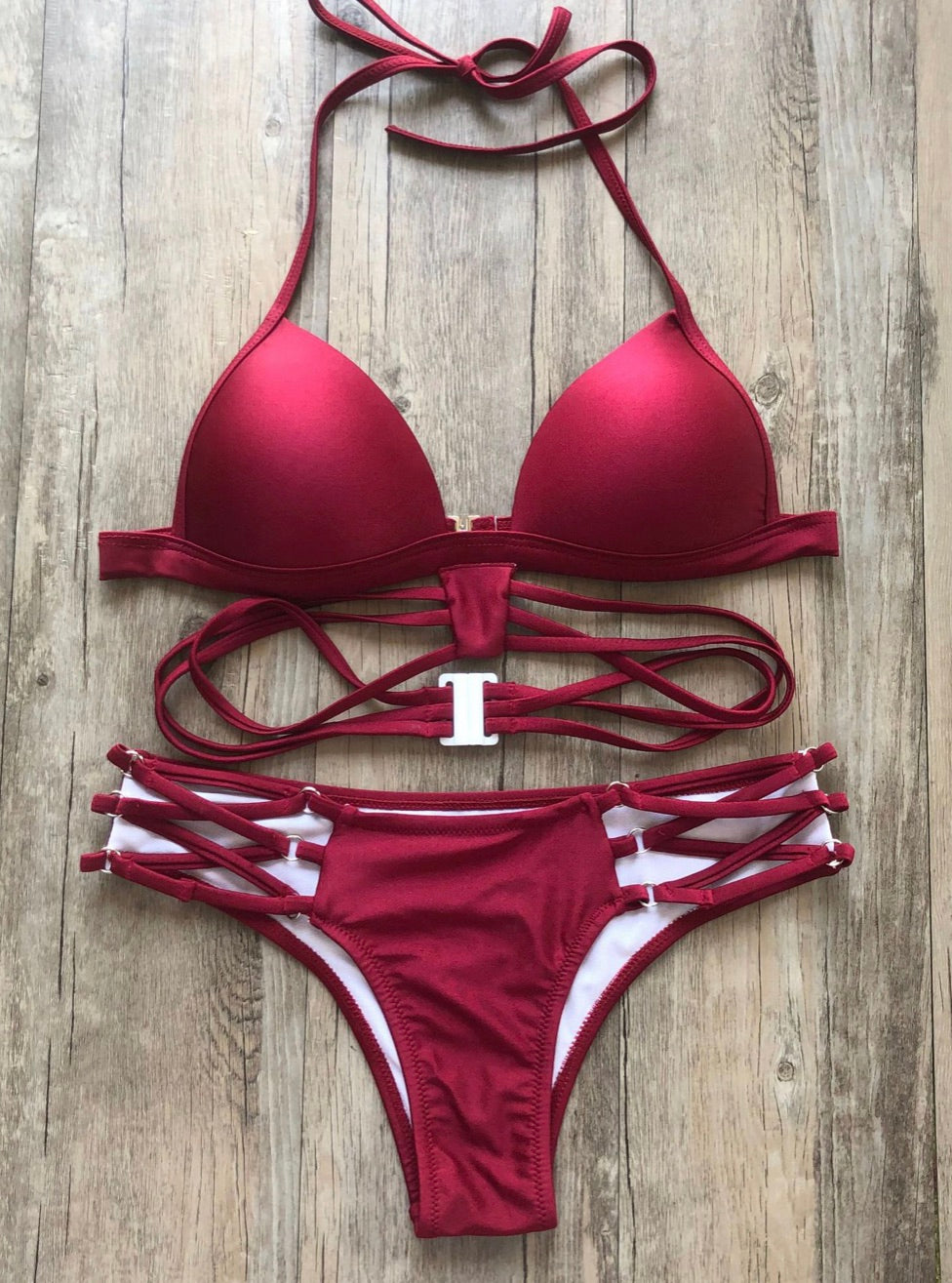 2 PIECE STRETCHABLE V NECK SOLID COLOR SWIMWEAR - BEYOU Apparel and Accessories, LLC