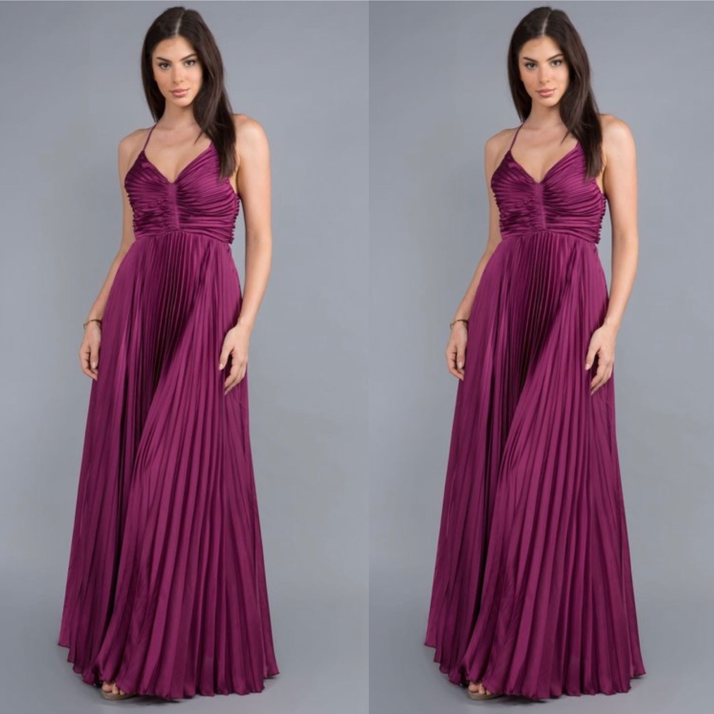 PLEATED MAXI DRESS SLEEVELESS SPAGHETTI STRAPS - BEYOU Apparel and Accessories