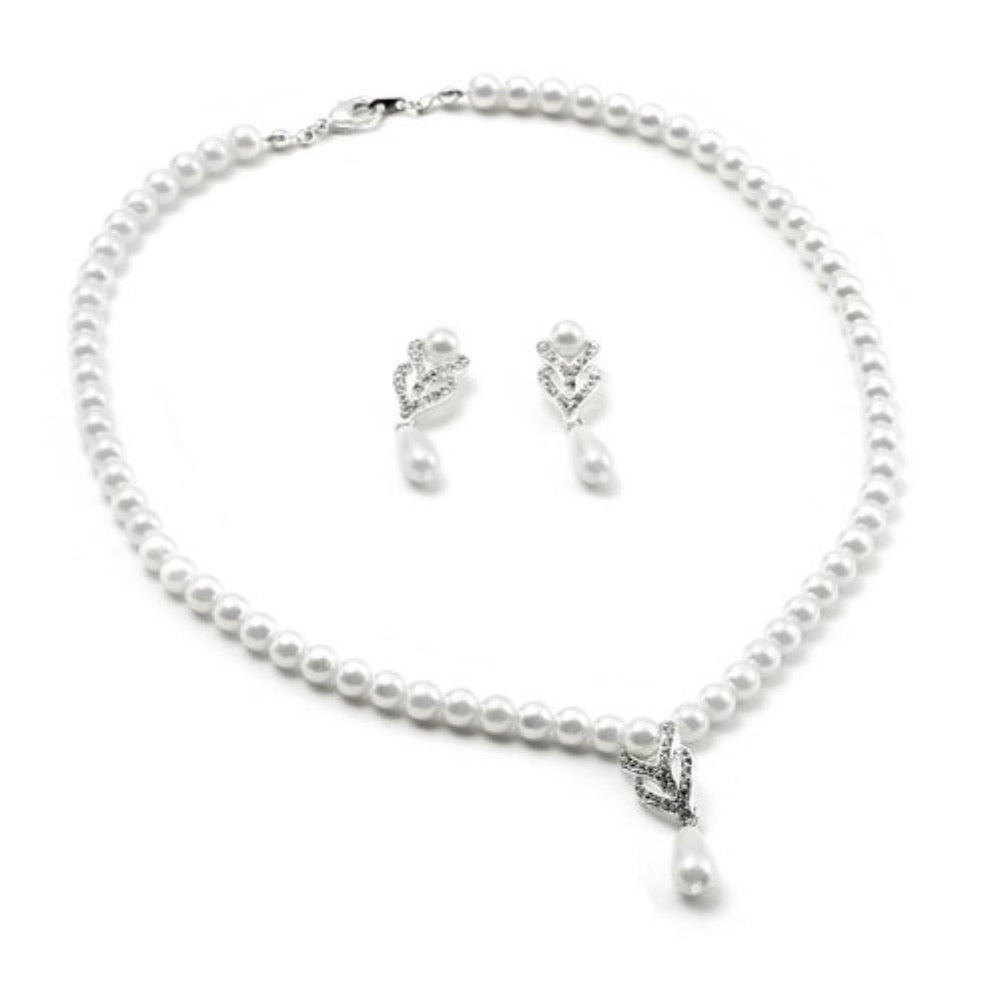 White Pearl Necklace with Two Braids and Teardrop - BEYOU Apparel and Accessories