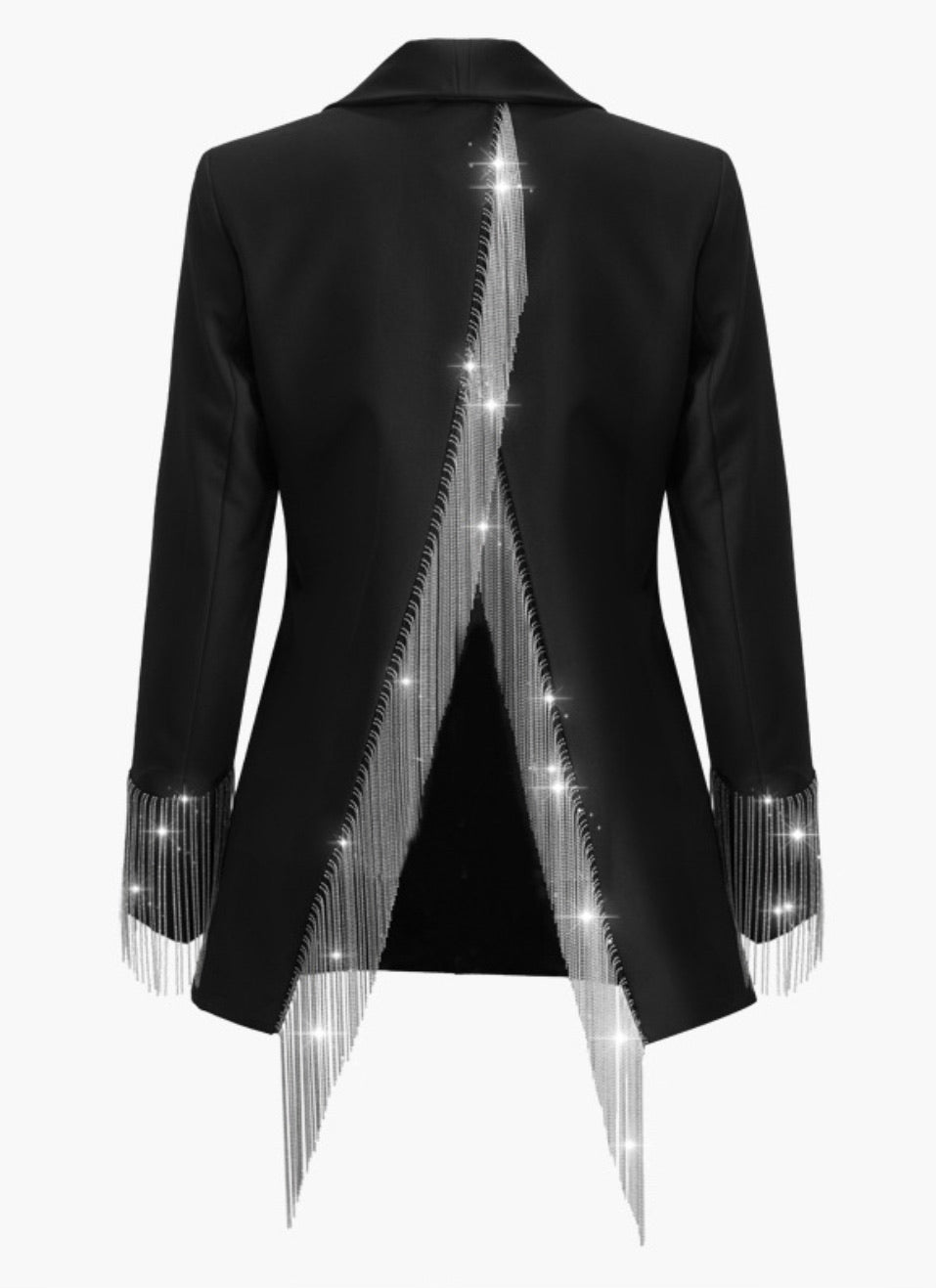 TASSEL DECOR BACKLESS WOMEN BLAZER - BEYOU Apparel and Accessories, LLC