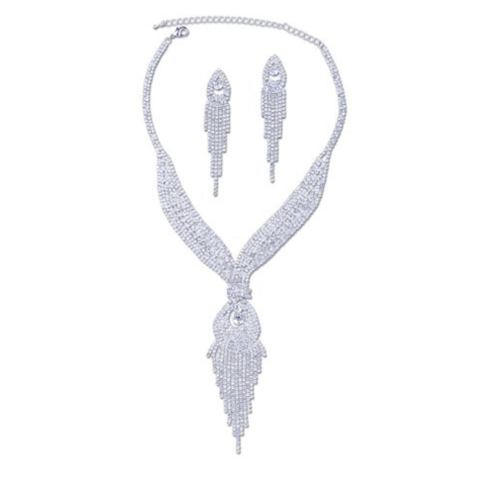 Crystal Rhinestone 7 Strands Drop Necklace Set - BEYOU Apparel and Accessories