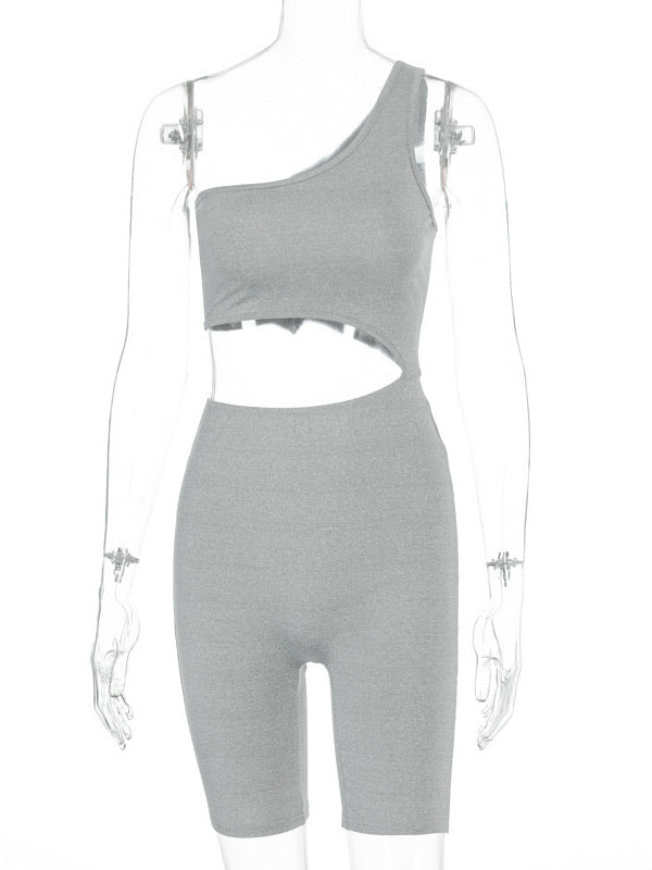 Single Strap Solid Color Sleeveless Sport Romper - BEYOU Apparel and Accessories, LLC