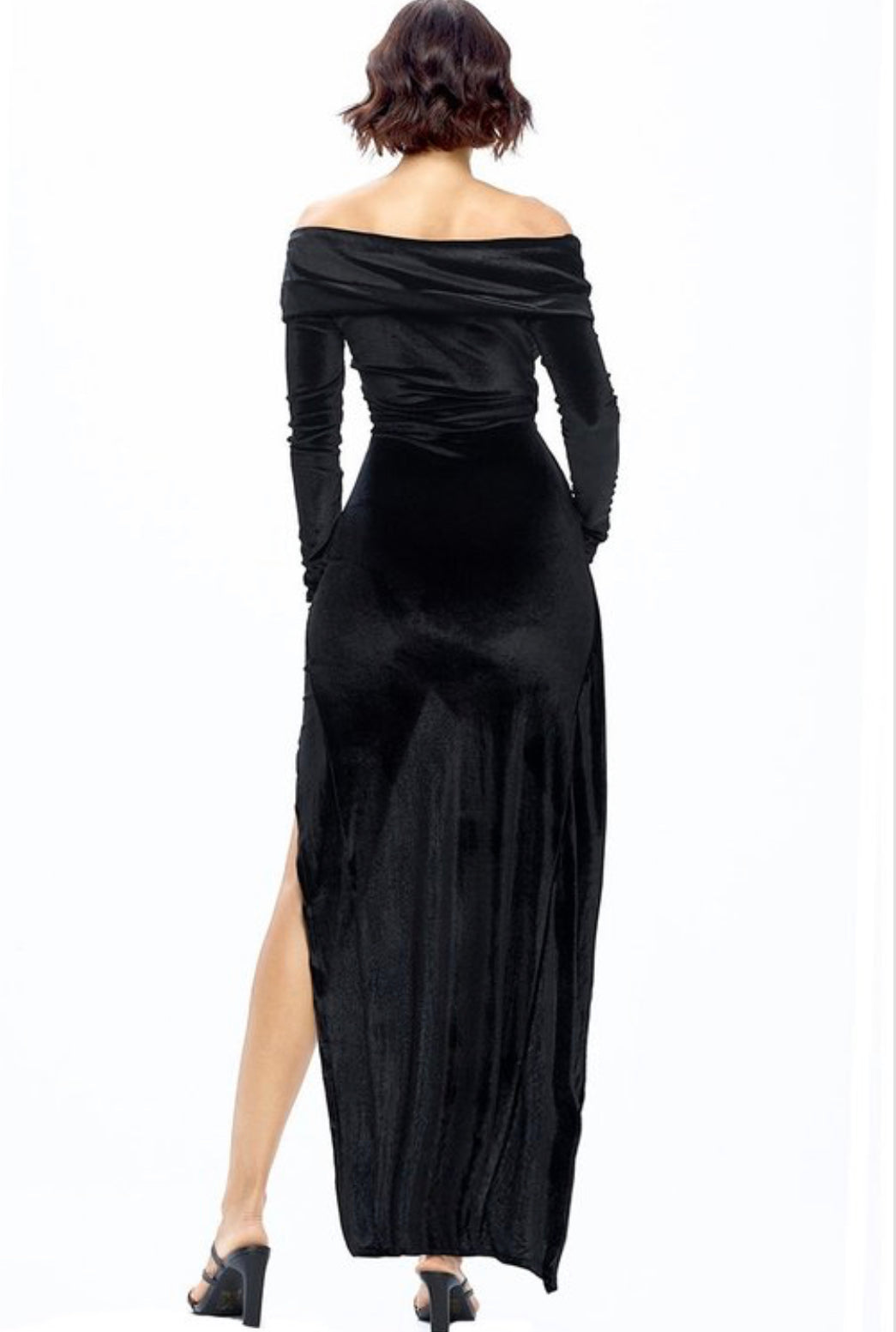 VELVET OFF SHOULDER ASYMMETRIC HEM DERSS New Arrival