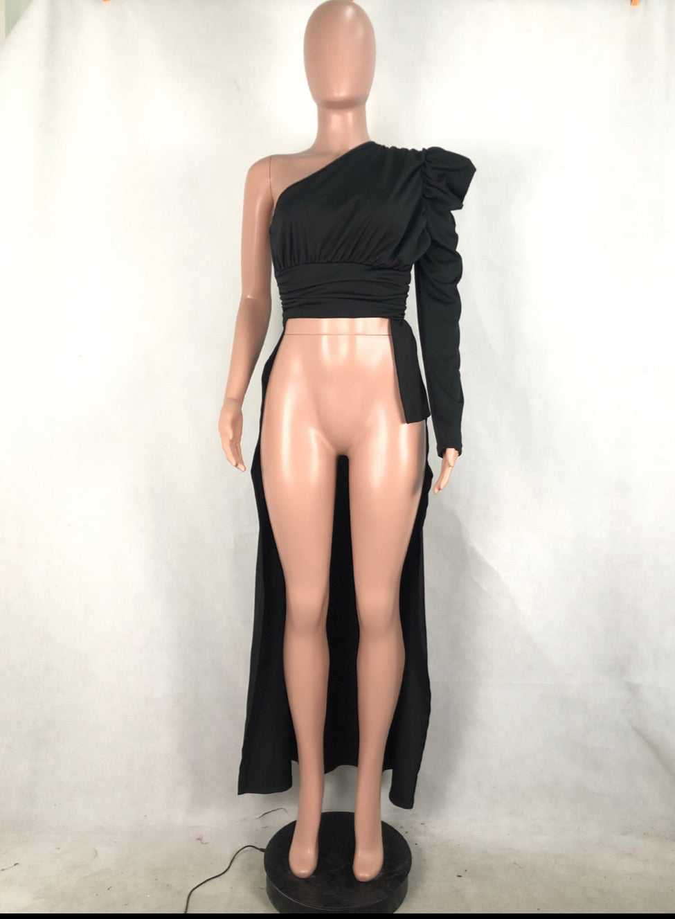INCLINED SHOULDER ONE SIDE LONG SLEEVE BACK CAPED STYLE TOP - BEYOU Apparel and Accessories, LLC