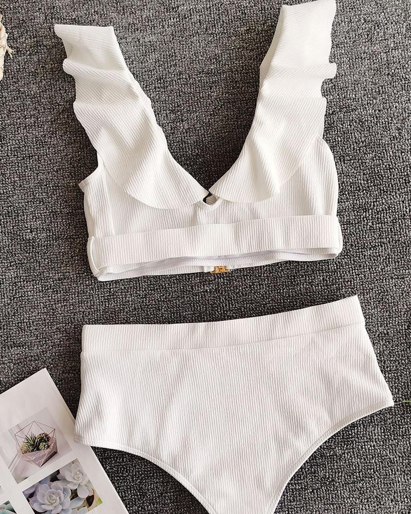 Ruffles Trim Plunge Buckle Decor Tankini Set - BEYOU Apparel and Accessories, LLC