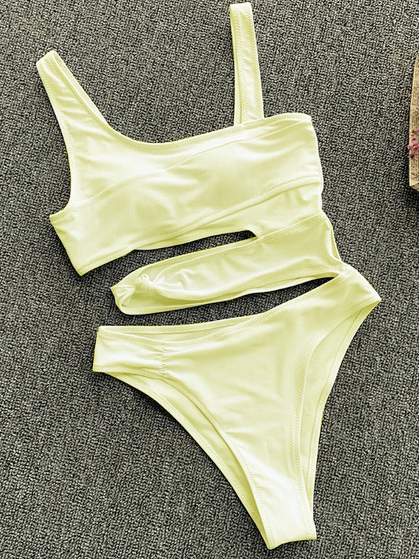 IRREGULAR CUT PURE COLOR ONE PIECE SWIMWEAR - BEYOU Apparel and Accessories, LLC