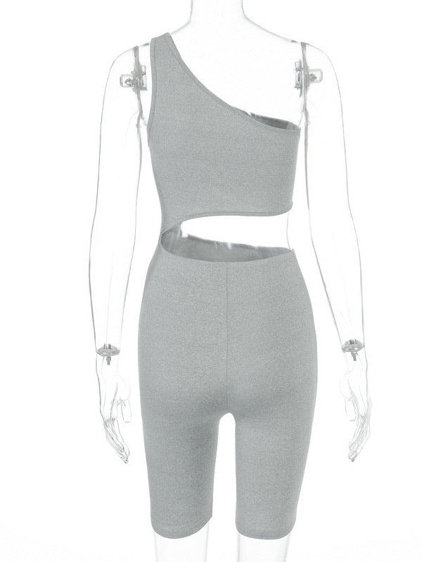 Single Strap Solid Color Sleeveless Sport Romper - BEYOU Apparel and Accessories, LLC