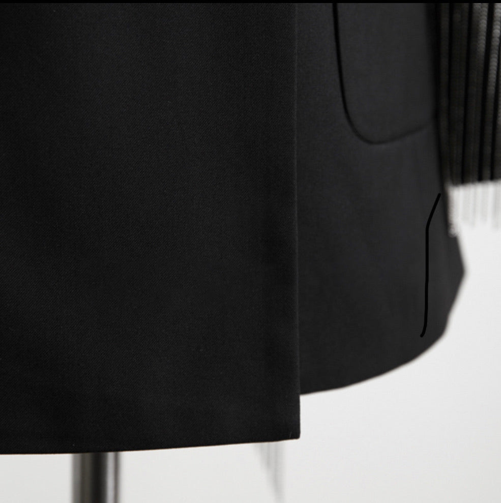 TASSEL DECOR BACKLESS WOMEN BLAZER - BEYOU Apparel and Accessories, LLC