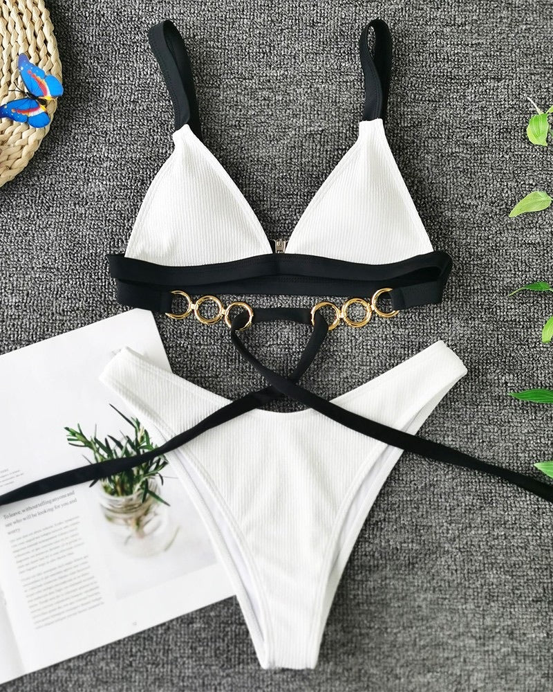 O-ring Crisscross Colorblock Bikini Set - BEYOU Apparel and Accessories, LLC