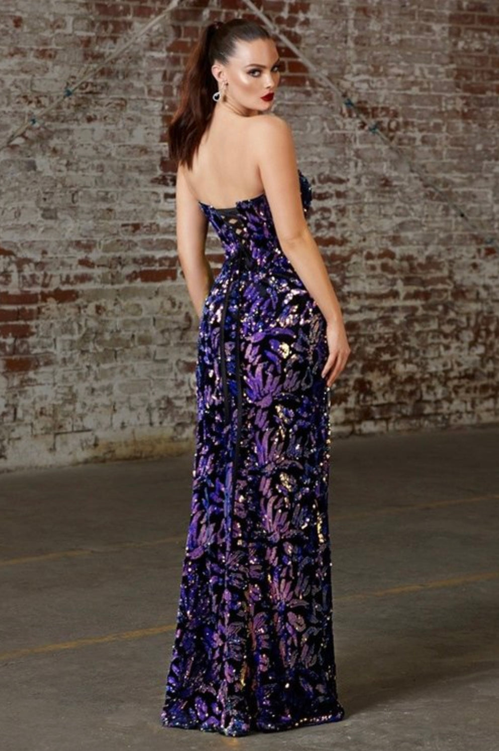 Strapless Sweetheart Lace Back Up Sequins Printed Velvet Finish - BEYOU Apparel and Accessories