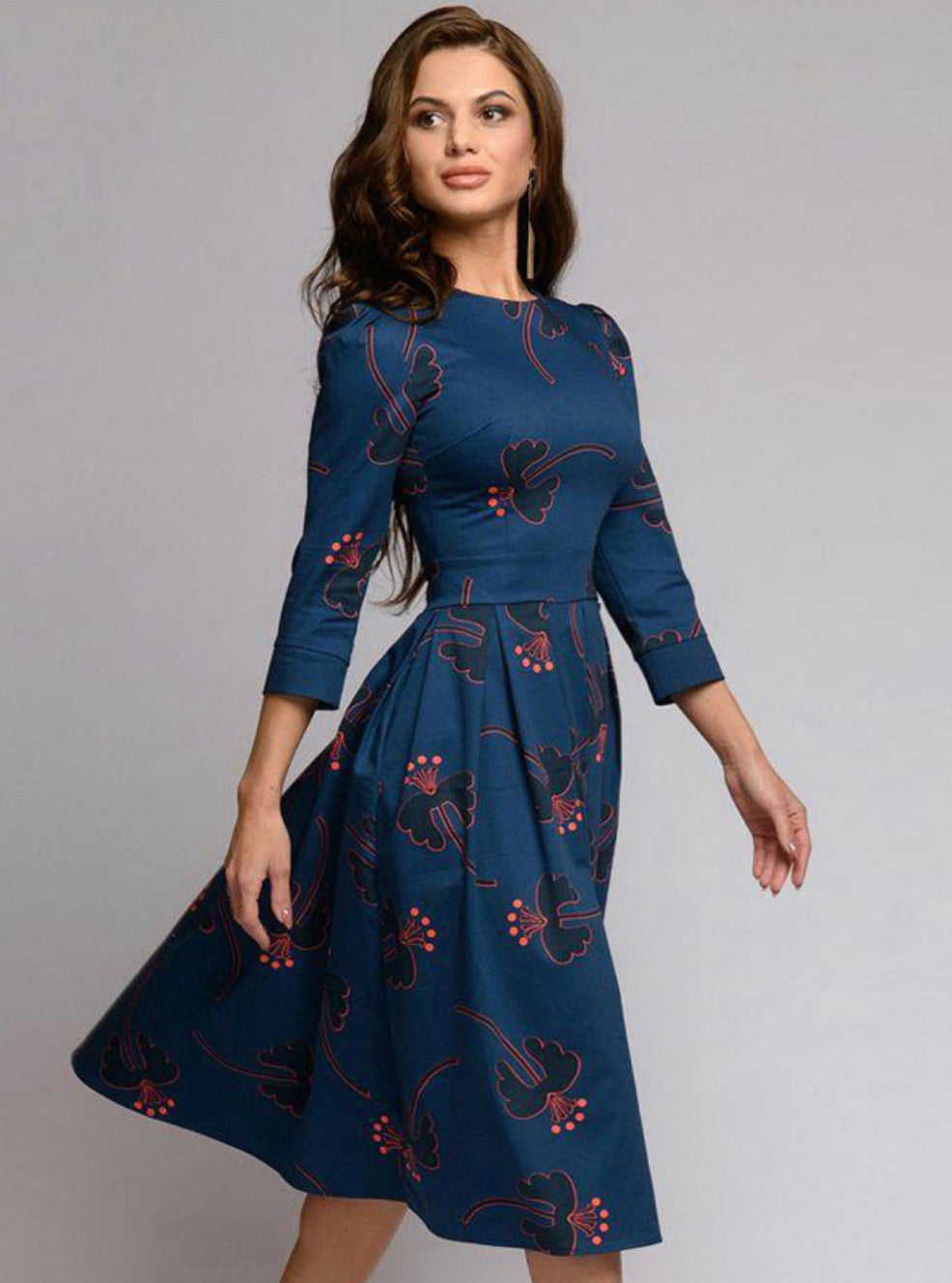Long Dress Vintage Crew Neck Long Sleeve - BEYOU Apparel and Accessories, LLC