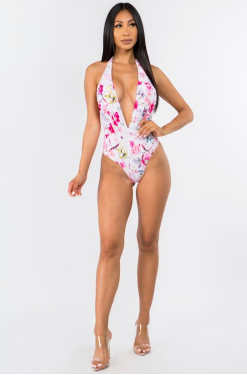 Deep V floral Print Sexy Swimwear - BEYOU Apparel and Accessories