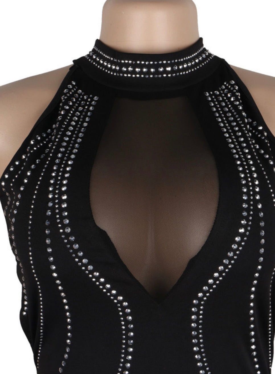 BACKLESS CROSSED STRAPS WITH RHINESTONES DESIGNS SLEEVELESS MIDI DRESS - BEYOU Apparel and Accessories, LLC