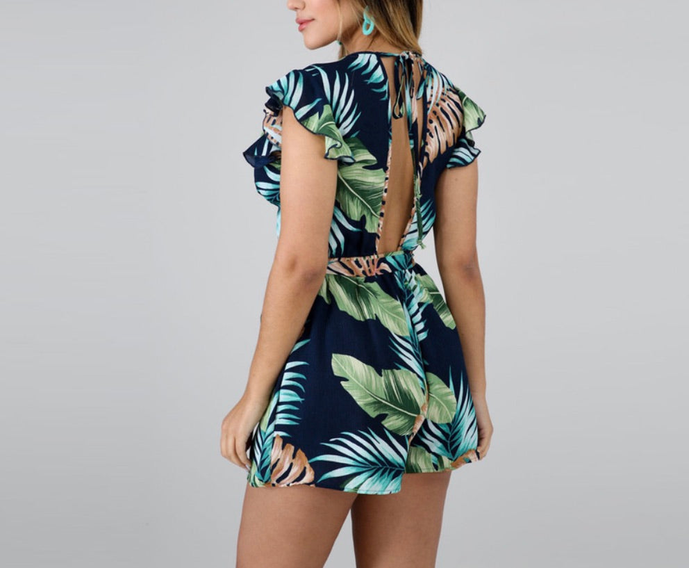 Sexy Deep V Neck Printed Tie-Wrap Jumpsuit - BEYOU Apparel and Accessories, LLC