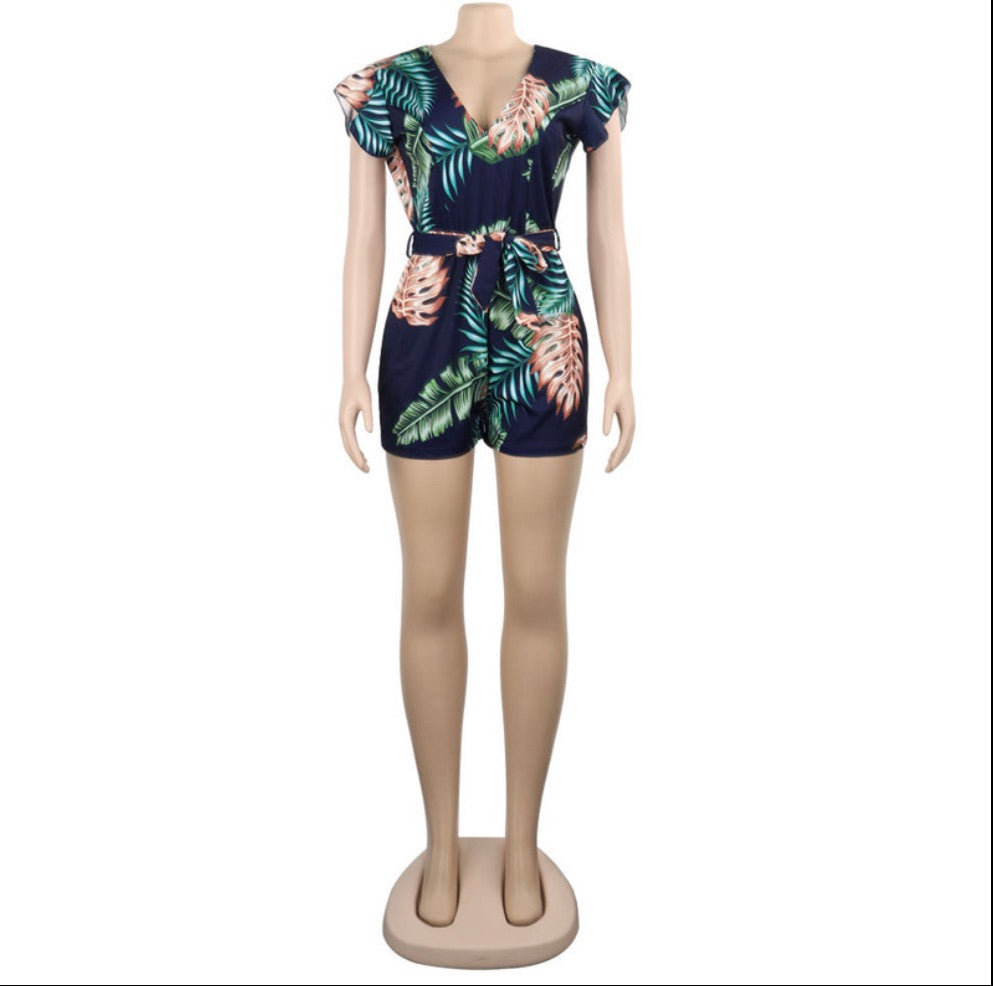 Sexy Deep V Neck Printed Tie-Wrap Jumpsuit - BEYOU Apparel and Accessories, LLC