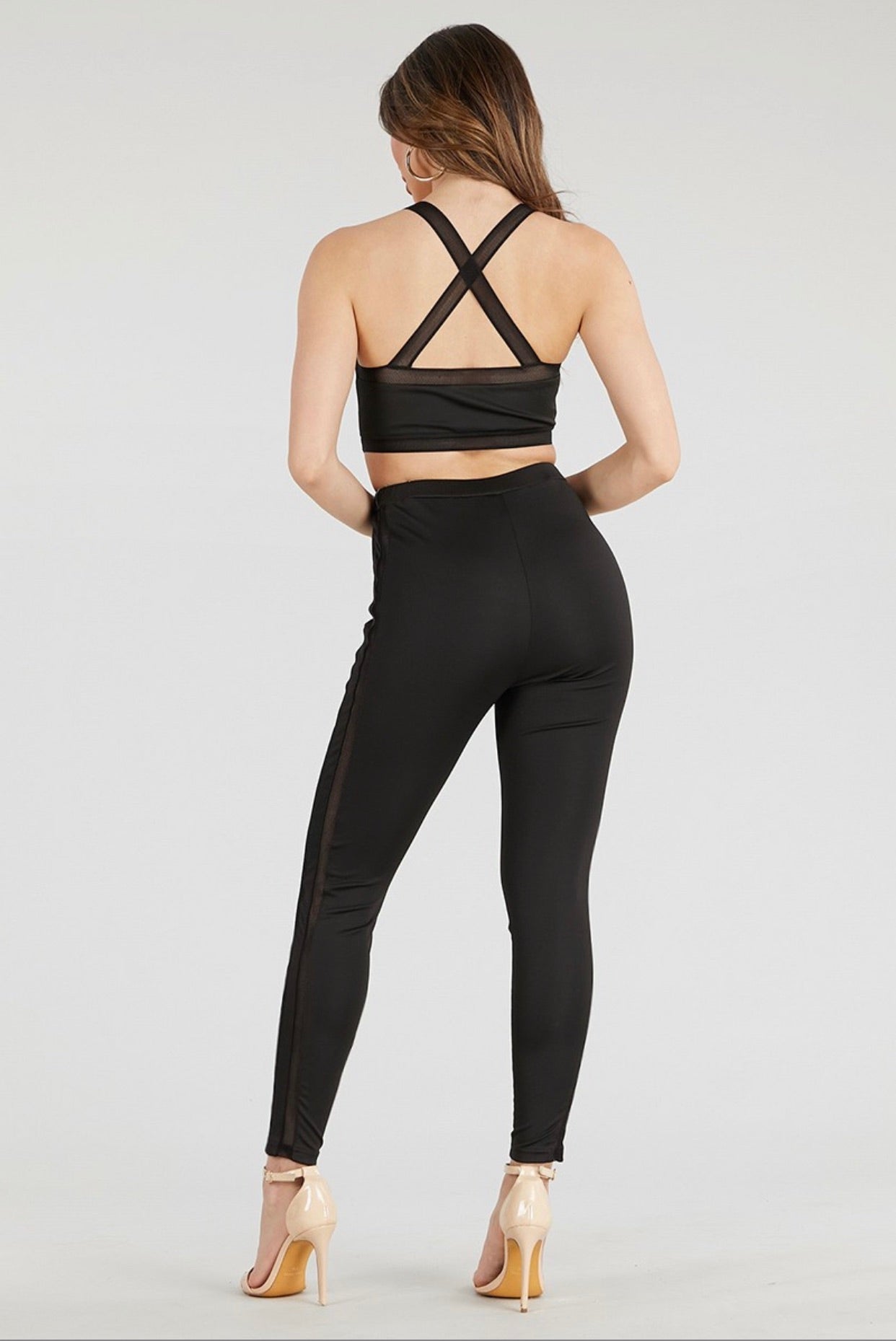Sexy Fishnet Comb Crop Top And Leggings Set - BEYOU Apparel and Accessories, LLC