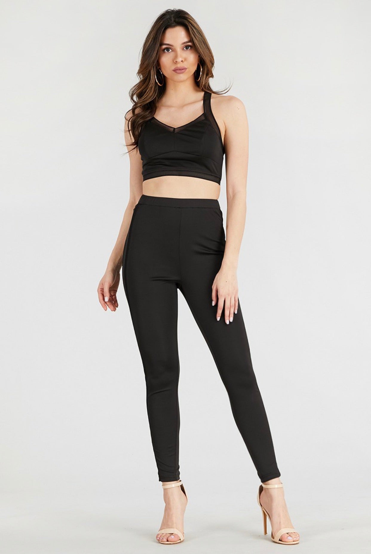 Sexy Fishnet Comb Crop Top And Leggings Set - BEYOU Apparel and Accessories, LLC