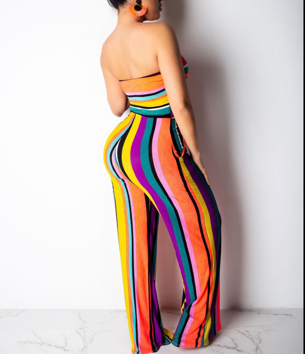 Sexy Comfortable Colorful Striped Strapless Jumpsuit - BEYOU Apparel and Accessories, LLC