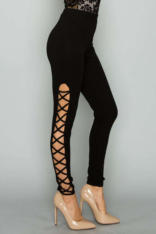 SEXY SIDE STRAPPY STRETCH-KNIT WOMEN PANTS - BEYOU Apparel and Accessories, LLC