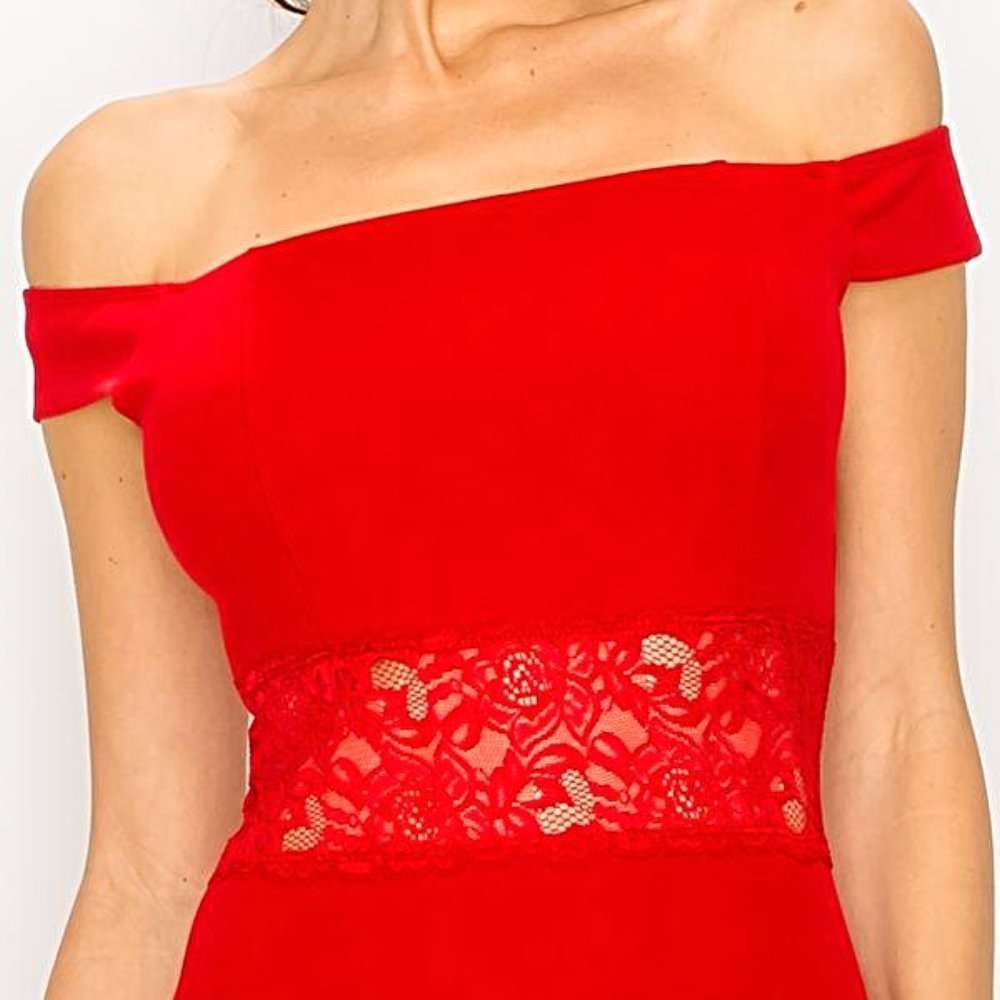 RED LACE WAIST BODYCON MINI DRESS - BEYOU Apparel and Accessories, LLC