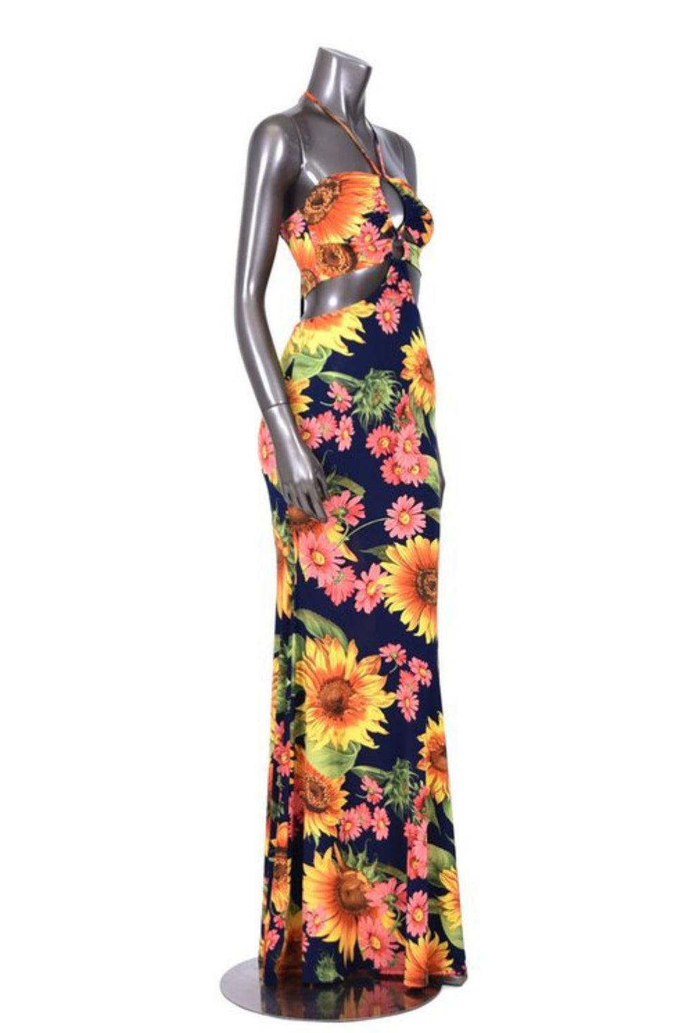 Seductive Floral Sunflower Print Maxi Dress - BEYOU Apparel and Accessories