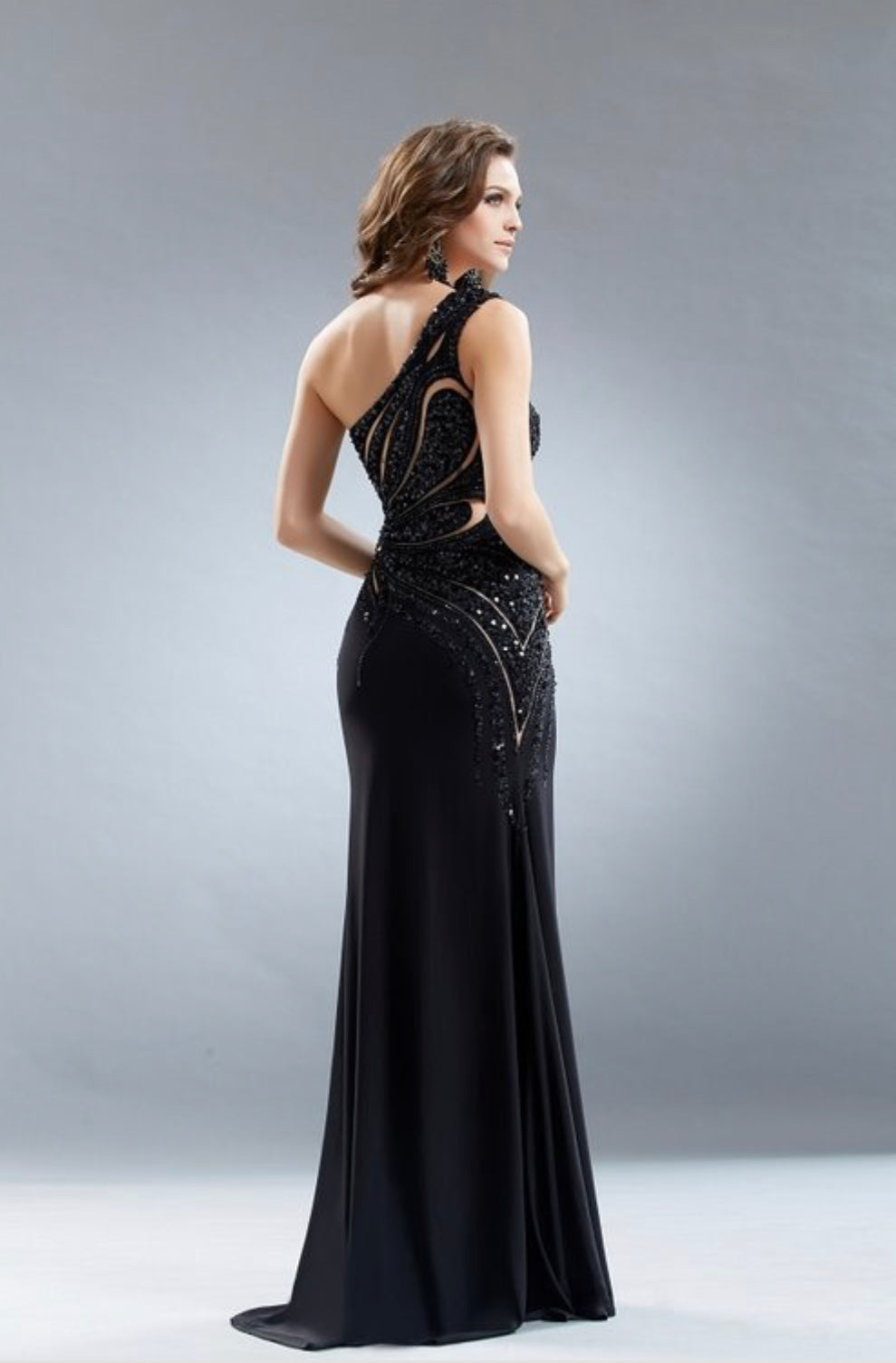 One Strap Maxi Dress Embellished with Solid Colored Rhinestones - BEYOU Apparel and Accessories