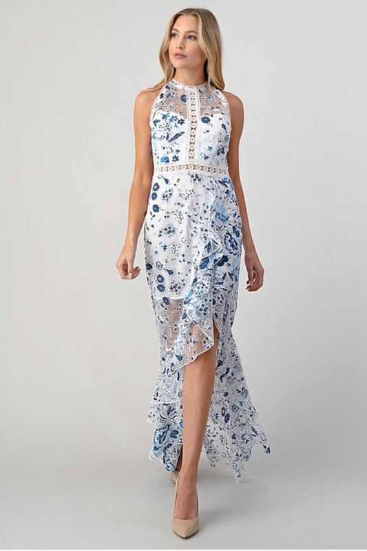 HIGH LOW MAXI DRESS FLOWER PRINT - BEYOU Apparel and Accessories