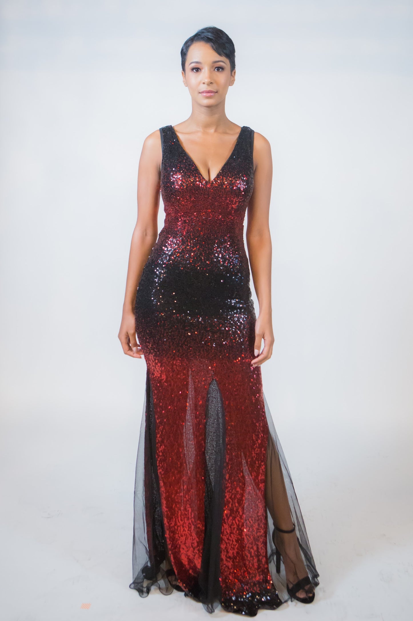 DEEP V NECK RED CARPET STYLE MAXI DRESS - BEYOU Apparel and Accessories, LLC