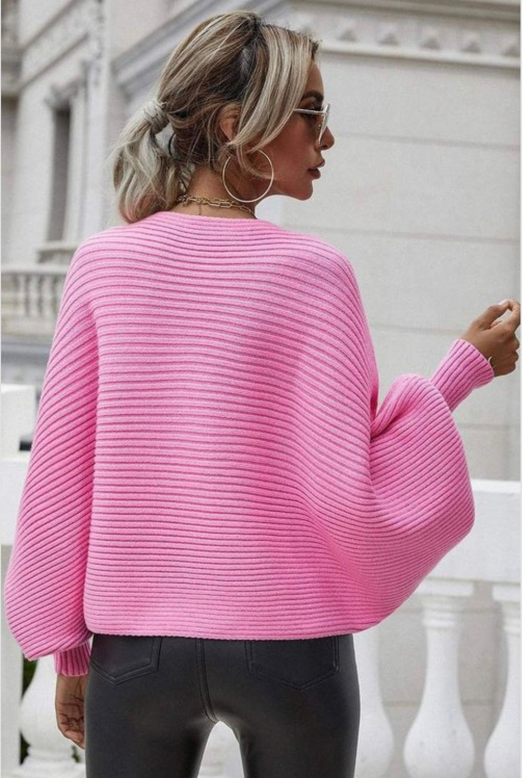 RIBBED KNIT BATWING SLEEVE SWEATER TOP NEW ARRIVAL BEYOU Apparel