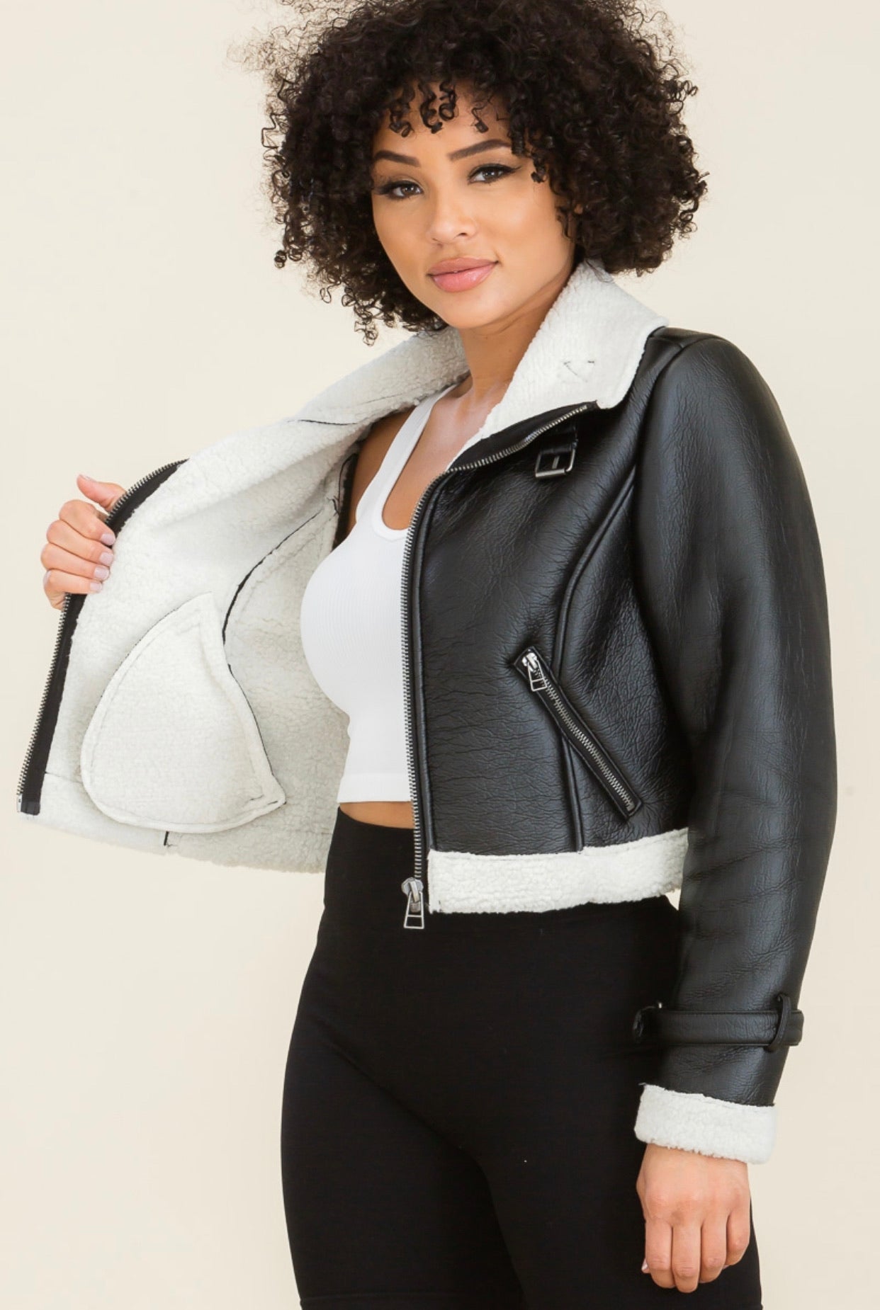 Cropped pu clearance aviator jacket