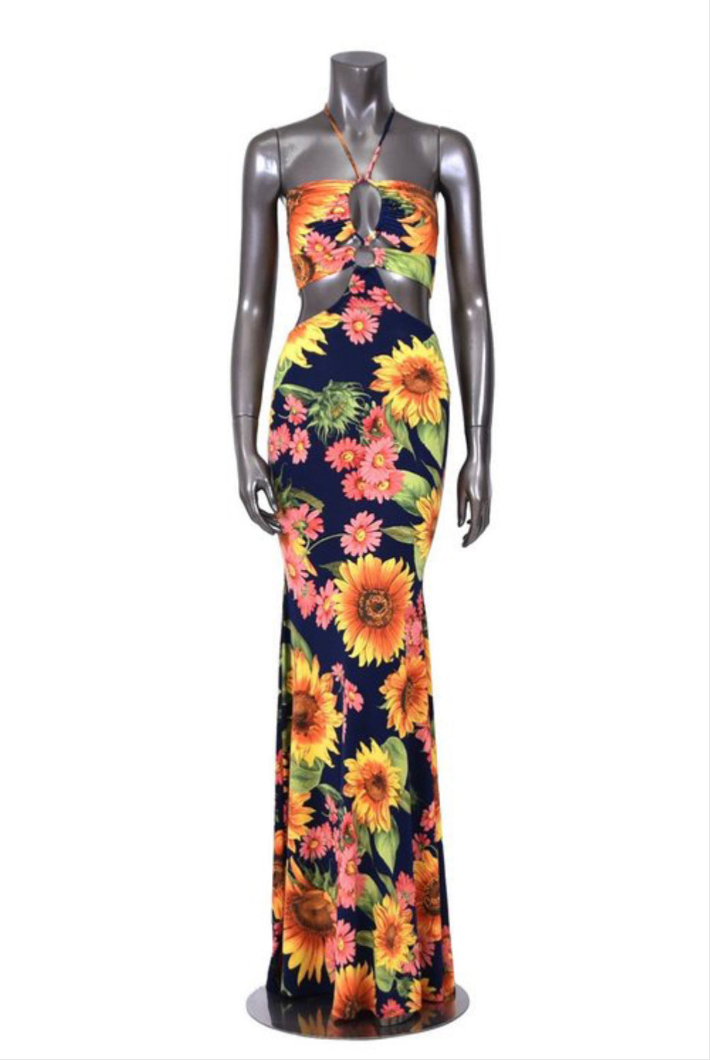 Seductive Floral Sunflower Print Maxi Dress - BEYOU Apparel and Accessories